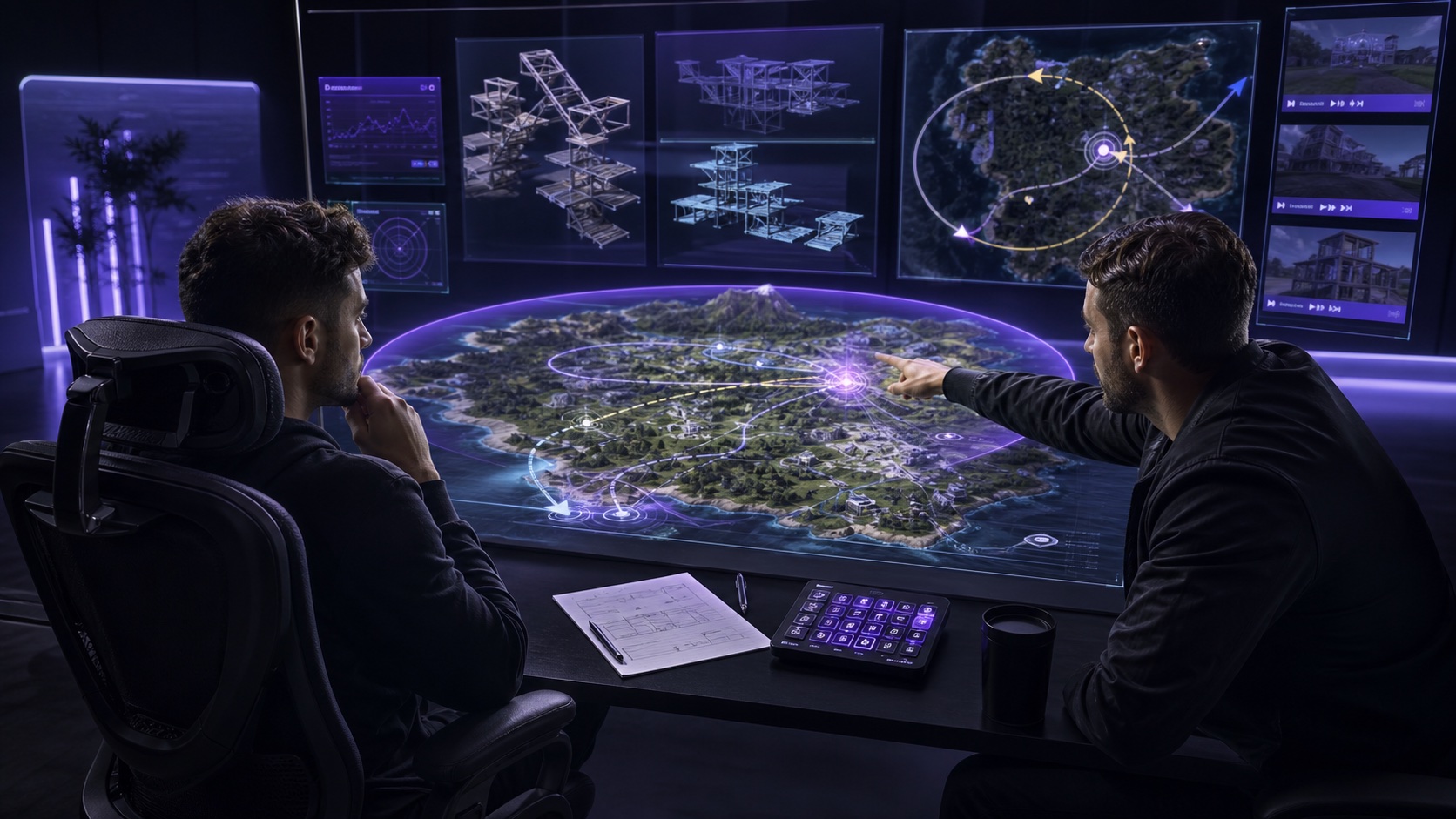 A Fortnite coach analyzing build routes and replay decisions with a player
