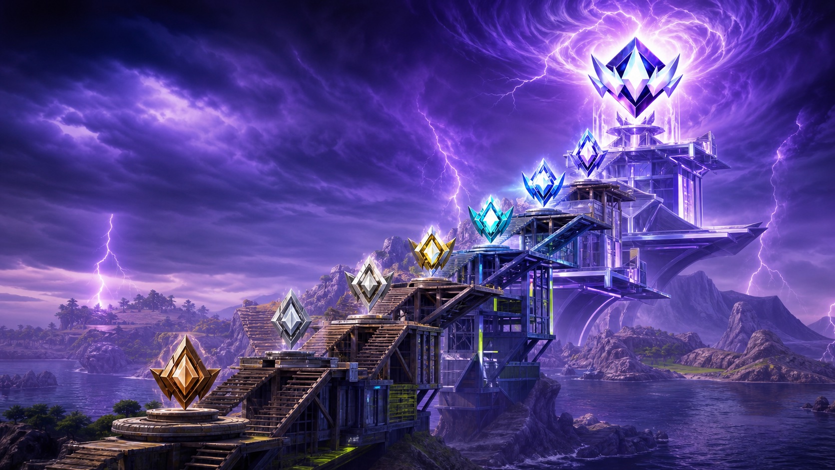 A Fortnite competitive route climbing through builds toward Unreal Legend rank