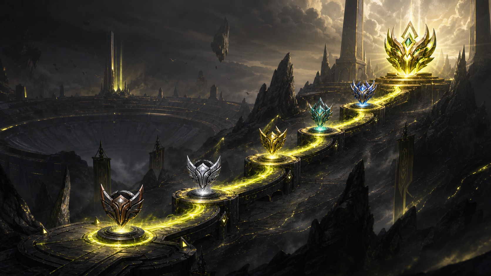 League rank progression shown as an ascending competitive route