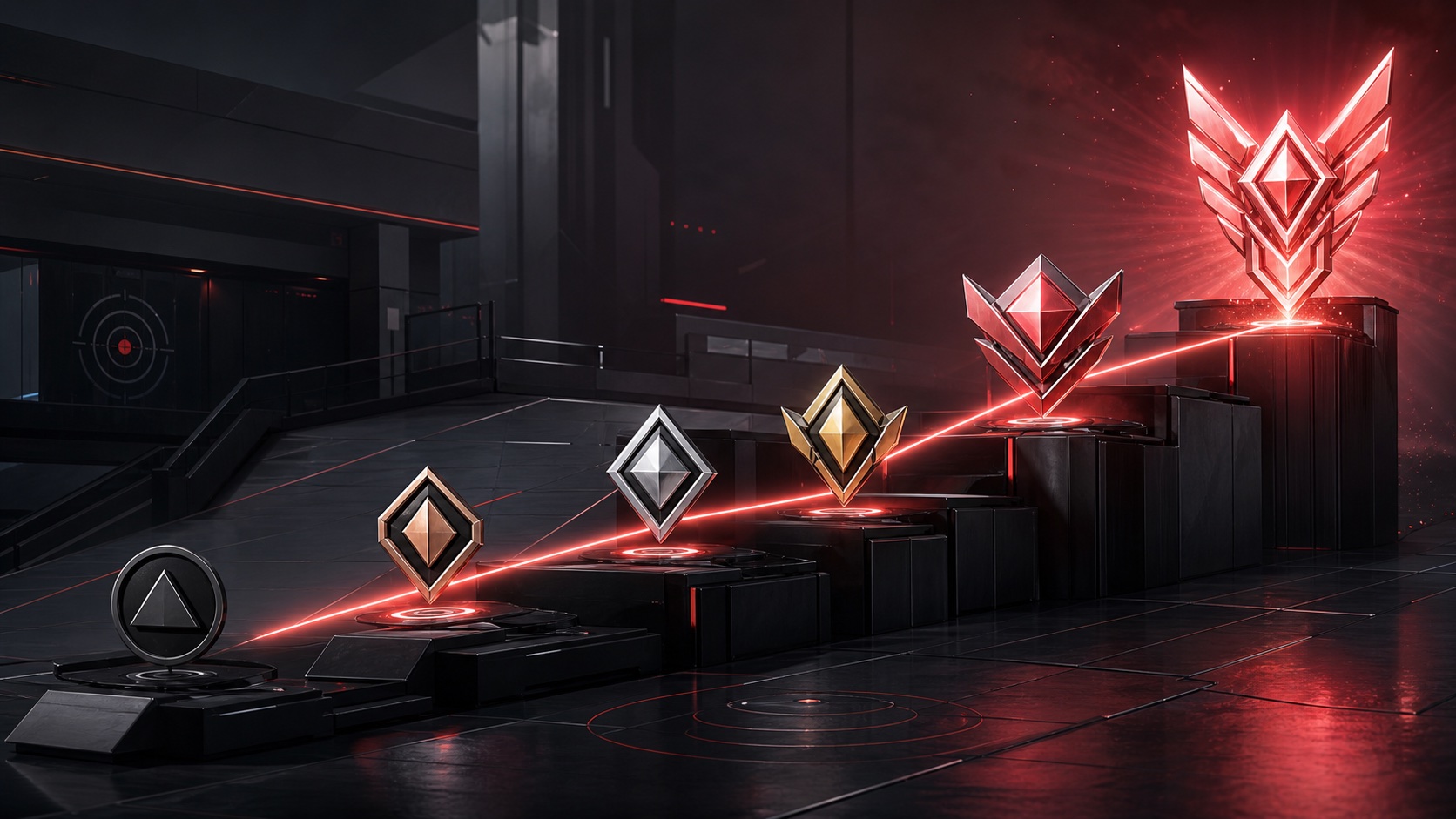 A tactical Valorant rank route ascending toward a higher competitive tier